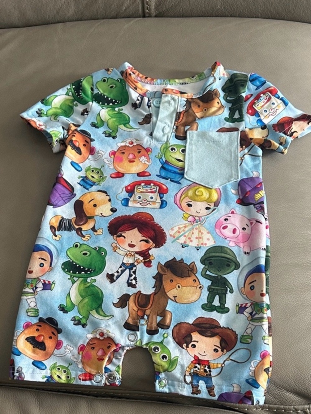 Blue Toy Character Print Kids One-Piece Romper